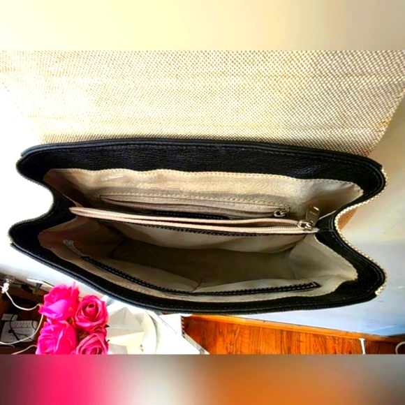 Modus Rio Lauren Flap Bag Brazilian Black Leather & Cream Linen (NWOT) - Picture 8 of 11